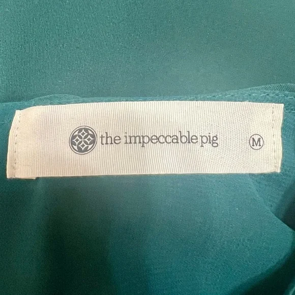 The Impeccable Pig Hunter Green Ruffle V Neck Wide Leg Jumpsuit Women’s Medium - Picture 10 of 10